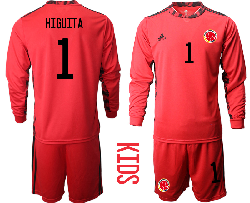 Youth 2020-2021 Season National team Colombia goalkeeper Long sleeve red #1 Soccer Jersey1->colombia jersey->Soccer Country Jersey